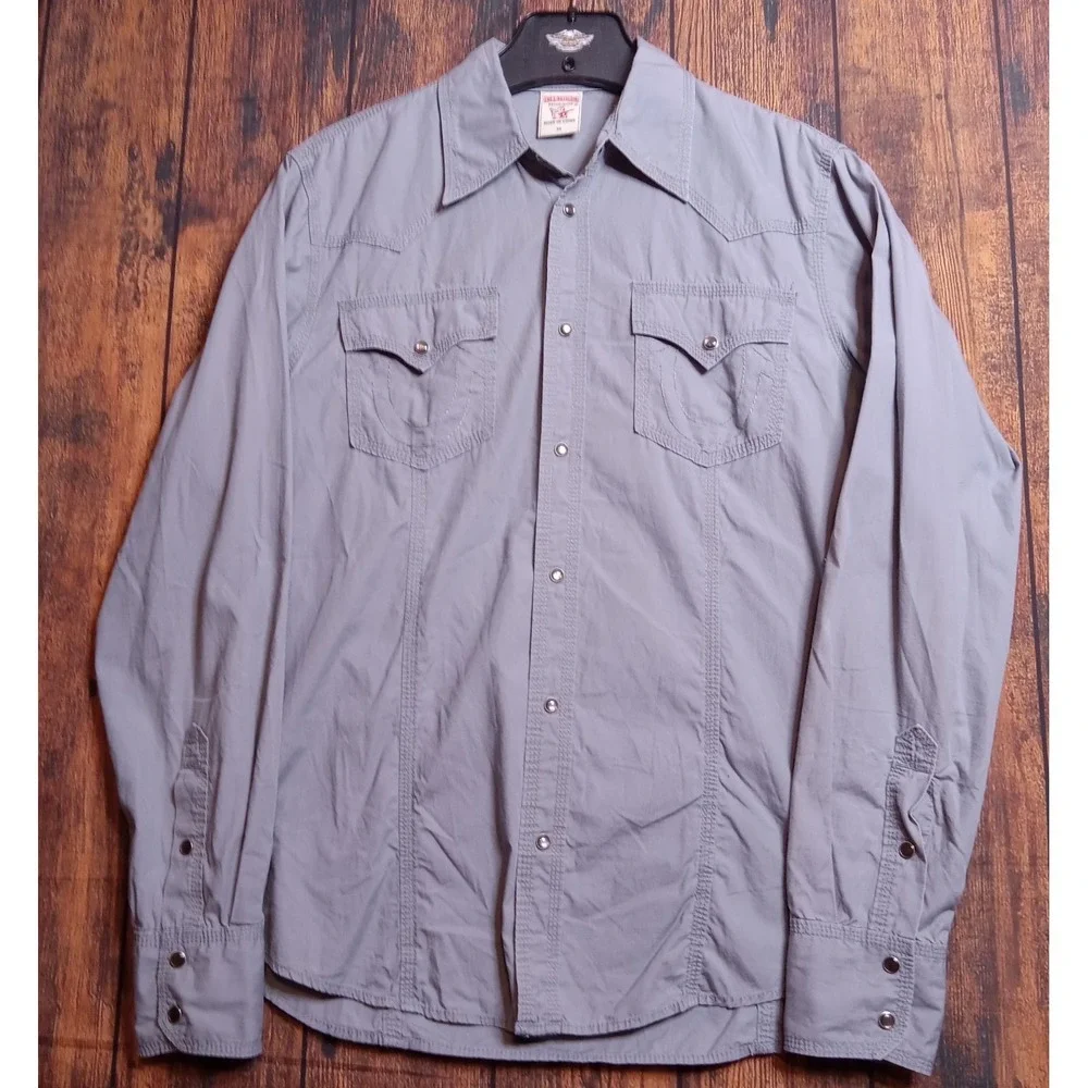 True Religion Men's Pearl Snap Long Sleeve‎ Shirt Size XL Gray